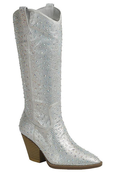 The Montana Rhinestone Cowgirl Boots- Silver