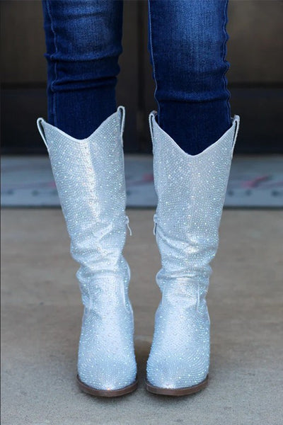 The Montana Rhinestone Cowgirl Boots- Silver
