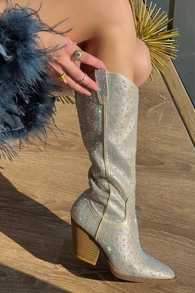 The Montana Rhinestone Cowgirl Boots- Champagne