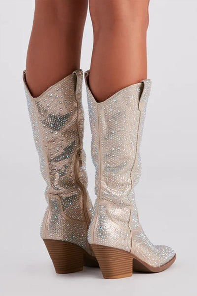 The Montana Rhinestone Cowgirl Boots- Champagne