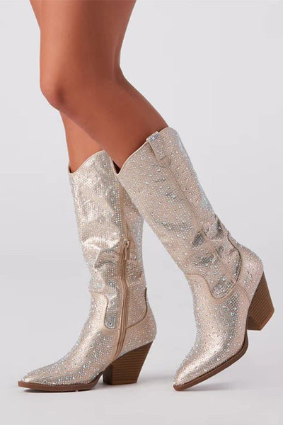 The Montana Rhinestone Cowgirl Boots- Champagne