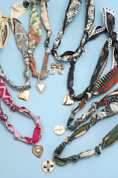 Printed Scarf Interchangeable Charm Necklace