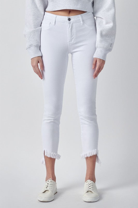 White Frayed Hem High Waist Jeans