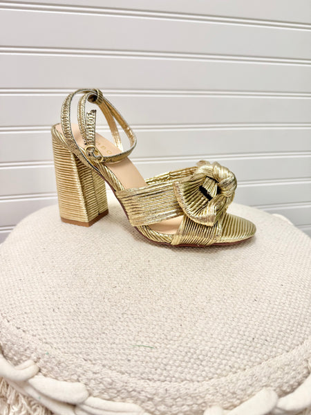 The Camille Pleated Metallic Bow Heel
