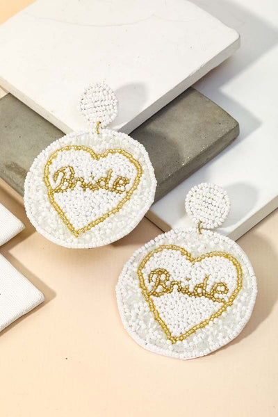 Bride Heart Beaded Earrings