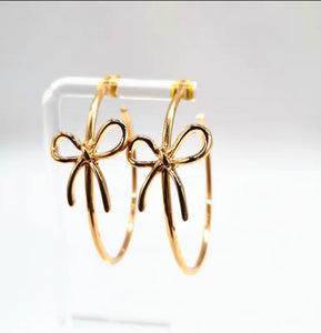 Gold Bow Hoop Earrings