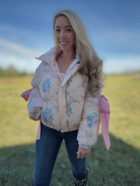 The Elle Woods Floral Bow Puffer Jacket