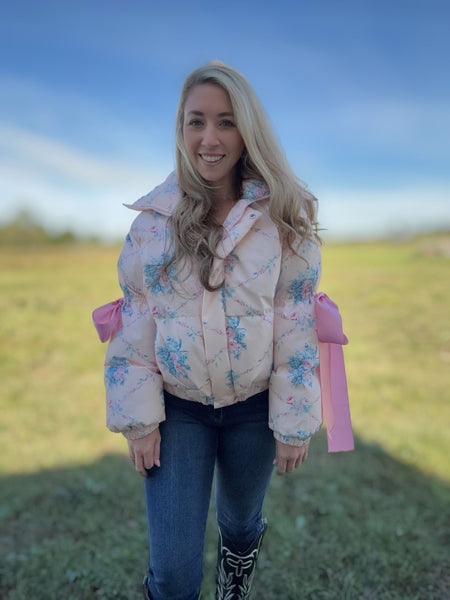 The Elle Woods Floral Bow Puffer Jacket