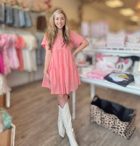 Coral Cutie Embroidered Dress