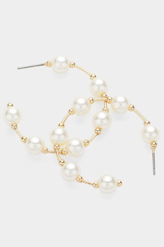 Pearl Station Hoop Earrings