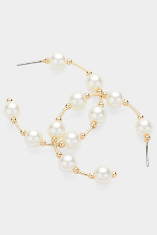 Pearl Station Hoop Earrings