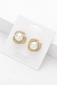 Pearl Pointed Stone Paved Rim Stud Earrings