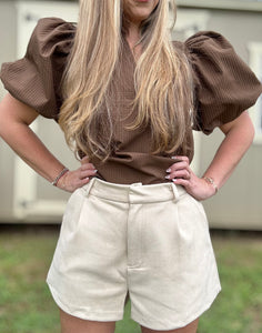 Iconic Suede Shorts- Beige