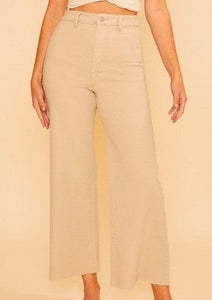 Fact or Fiction Wide Leg Cropped Jeans- Almond Milk