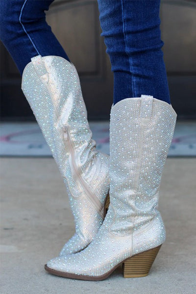 The Montana Rhinestone Cowgirl Boots- Silver