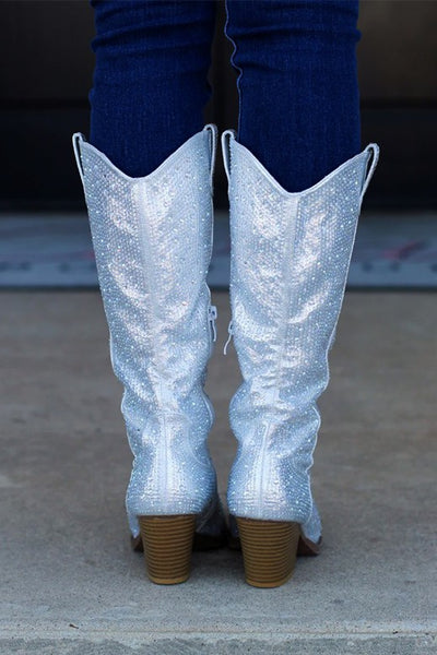 The Montana Rhinestone Cowgirl Boots- Silver
