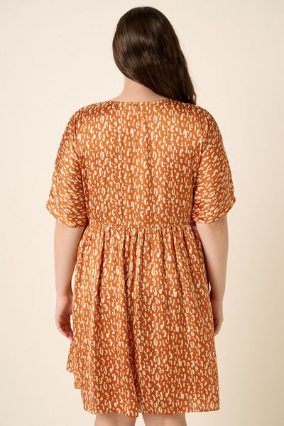 Pumpkin Spice Animal Print Babydoll Dress- PLUS
