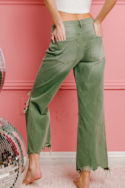 Trendy Chic Vintage Washed Wide Leg Pants