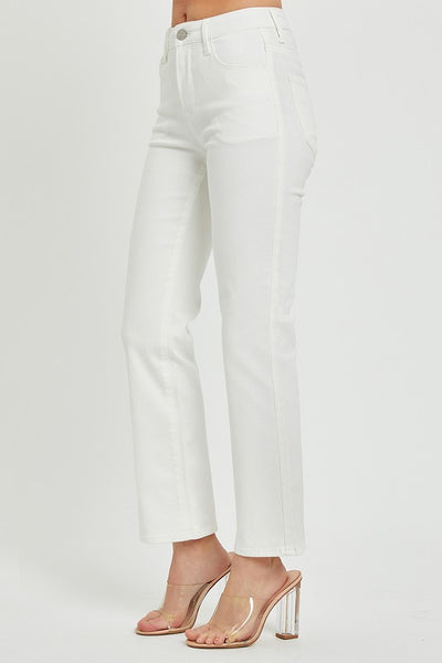 Risen Mid Rise Crop Bootcut White Jeans