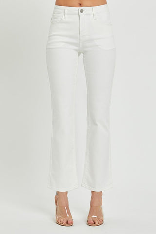 Risen Mid Rise Crop Bootcut White Jeans