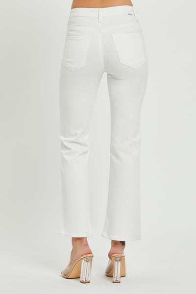 Risen Mid Rise Crop Bootcut White Jeans