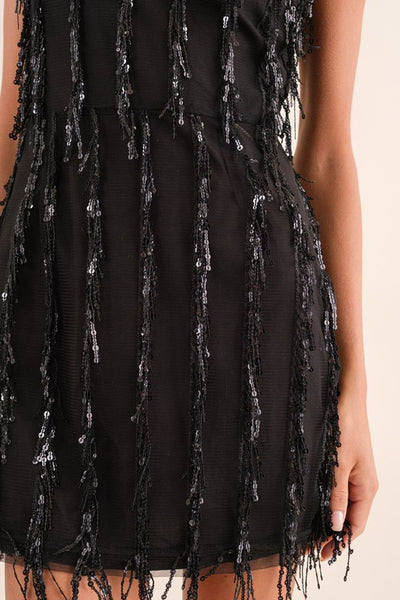 Sparkling Memories Sequin Fringe Stripe Dress