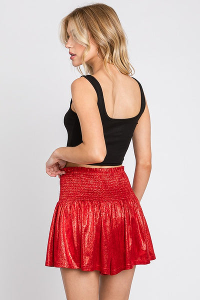 Stand Out Metallic Smocked Shorts- Red