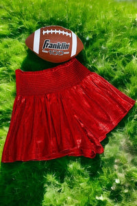 Stand Out Metallic Smocked Shorts- Red