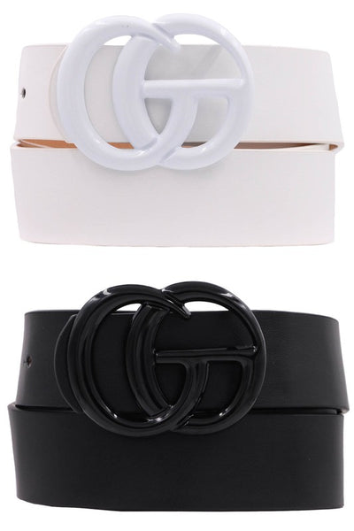Painted Buckle Faux Leather Belt