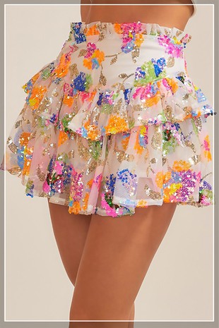 Welcome To The Party Multi Flower Sequin Skort