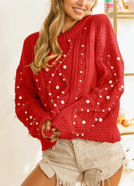 The Grand Reveal Pearl Beaded Sweater