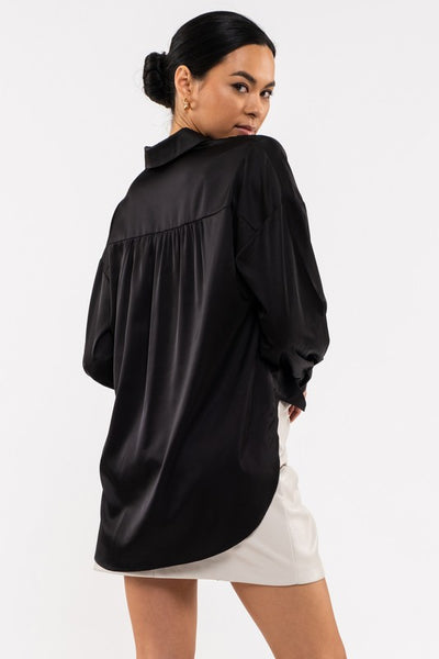 Picture This Satin Button Down Top