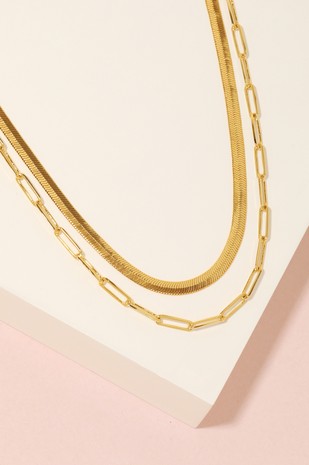 Snake And Oval Layered Chain Necklace