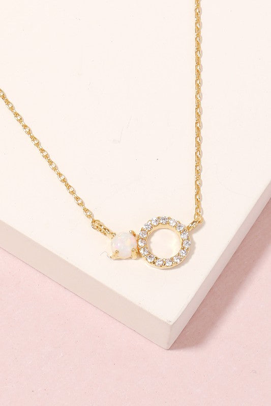 Opal Stud And Circle Pendant Necklace
