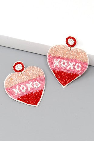 XOXO Heart Seed Beaded Earrings