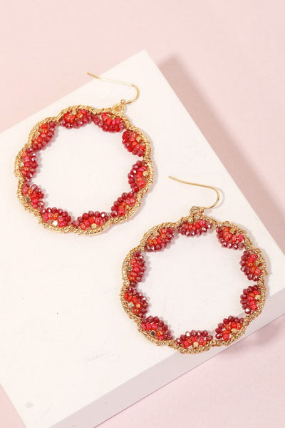 Wavy Beaded Hoop Drop Earrings