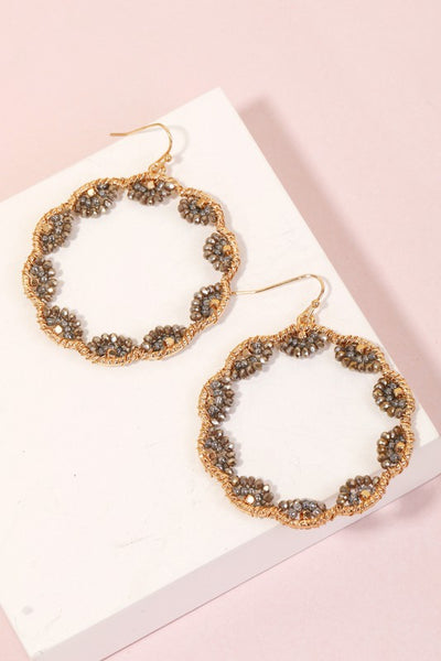 Wavy Beaded Hoop Drop Earrings