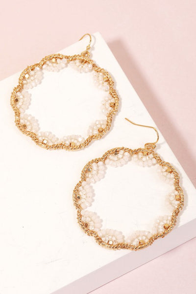 Wavy Beaded Hoop Drop Earrings