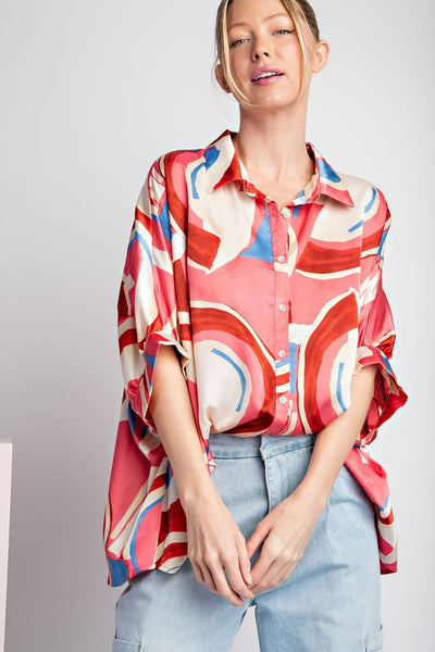 Take A Chance Printed Button Up Top
