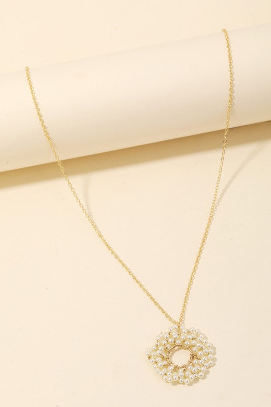 Cluster Pearl Beaded Hoop Pendant Necklace