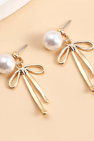 Pearl Bow Drop Earrings