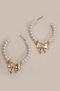 Pearl Bow Ribbon Drop Earrings