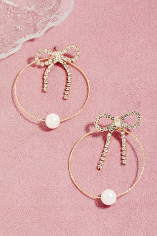 Pearl Charm Hoop Bow Earrings