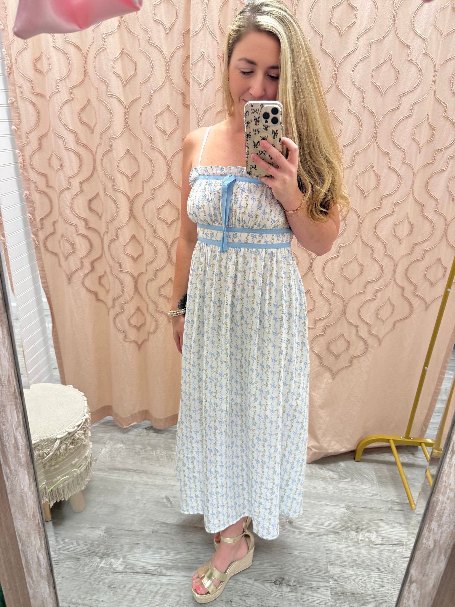 Unforgettable Love Floral Bow Midi Dress- Blue