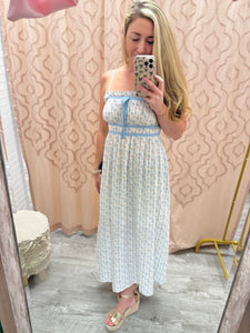 Unforgettable Love Floral Bow Midi Dress- Blue