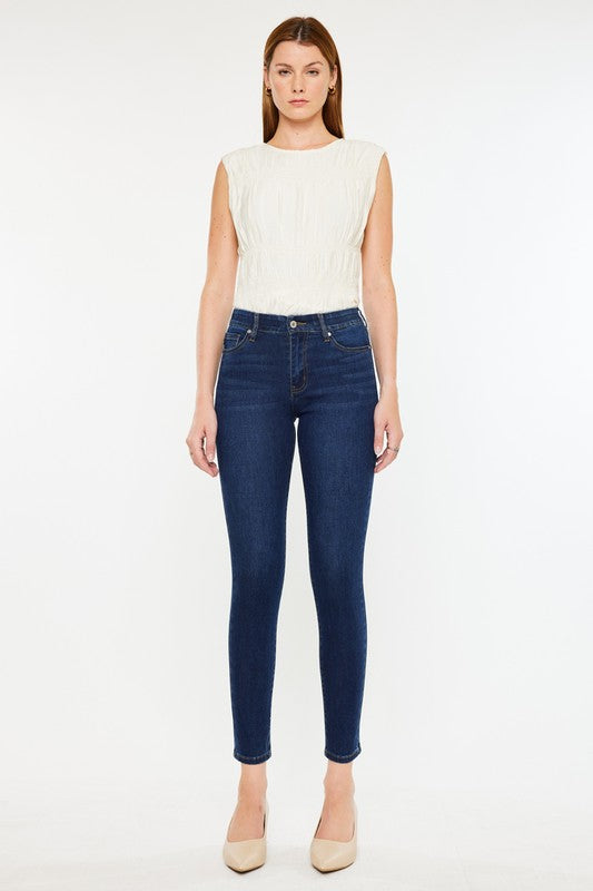 Kan Can Dark High Rise Ankle Skinny Jeans