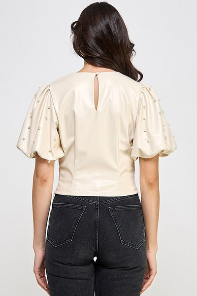 Happy Hour Pearl Sleeve Leather Top