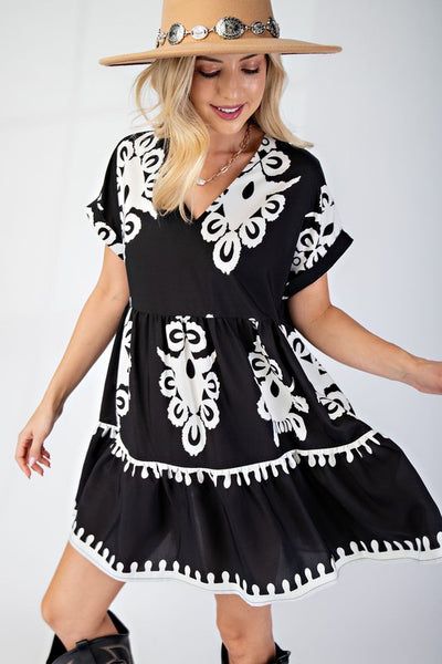 Beach House Brunch Printed Dress-Black
