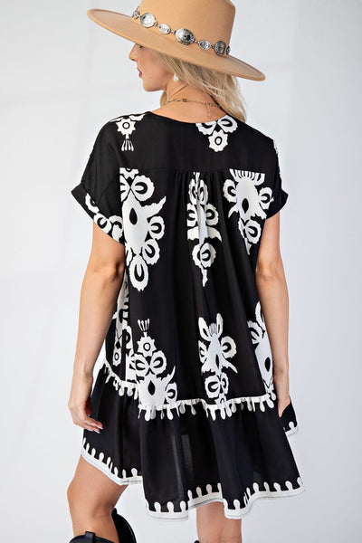 Beach House Brunch Printed Dress-Black