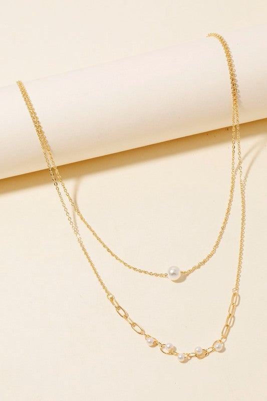 Pearl Charms Layered Dainty Chains Necklace